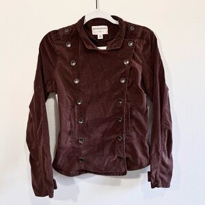 Anthropologie Marrakech Wine Corduroy Cadet Jacket XS Double-Breasted Military